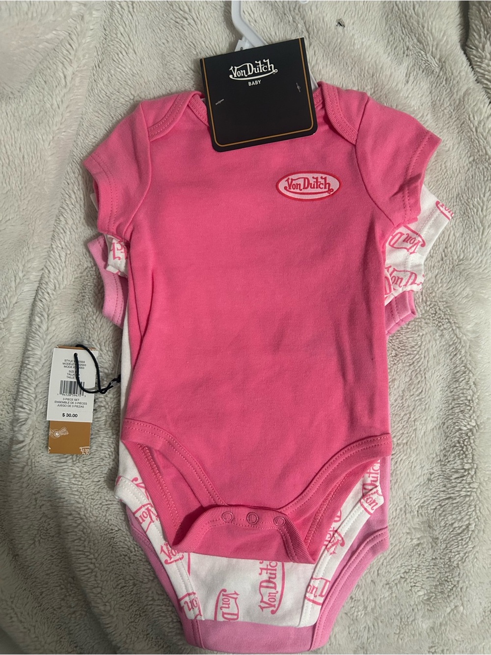 Von Dutch Bright Pink Short-Sleeve Baby Bodysuit Pack